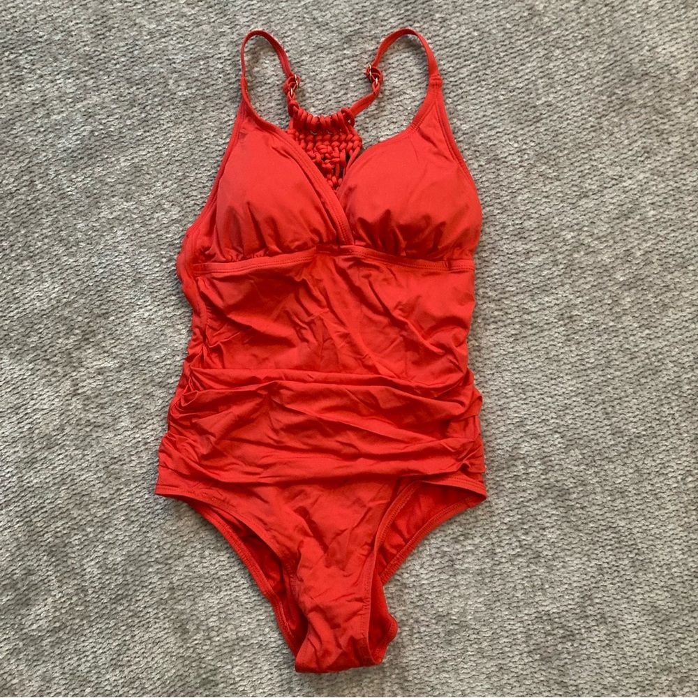 Jantzen Red Macramé One Piece Swimsuit Size 8 Tummy‎ Control Boho Retro
